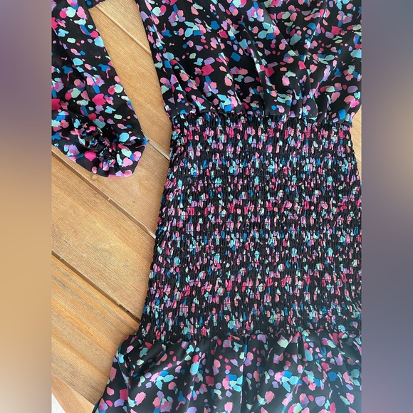 Leyden Women's Printed Long Sleeve V Neck Sheath Dress Black Size Small - Picture 3 of 5